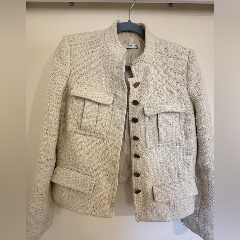 Cream and gold flecked tweed Mango blazer - Size Small